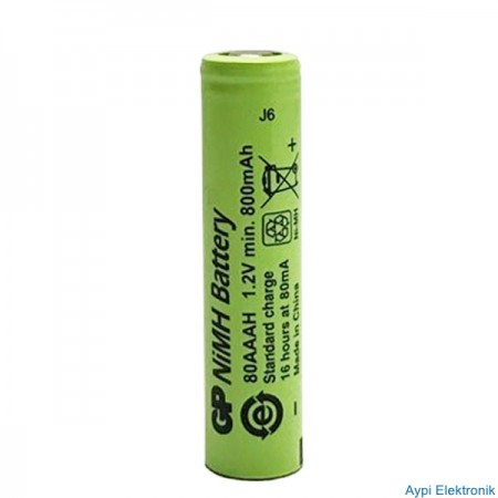 GP 80AAAH 800MAH DÜZ KAFA ŞARJLI AAA İNCE KALEM PİL - 11241