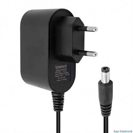 WEKO 12 VOLT - 2 AMPER 5.5*2.5 UÇLU PLASTİK KASA PRİZ TİP ADAPTÖR KUTUSUZ YERLİ ÜRETİM - 11445