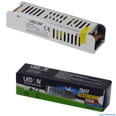 LEDON LD-50065 12 VOLT - 5 AMPER SLIM KASA METAL ADAPTÖR (158*40*30) - 12884