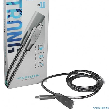 POWERWAY QCX-3 USB 3.0 SAMSUNG ANDROID METAL ŞARJ VE DATA KABLOSU - 1662