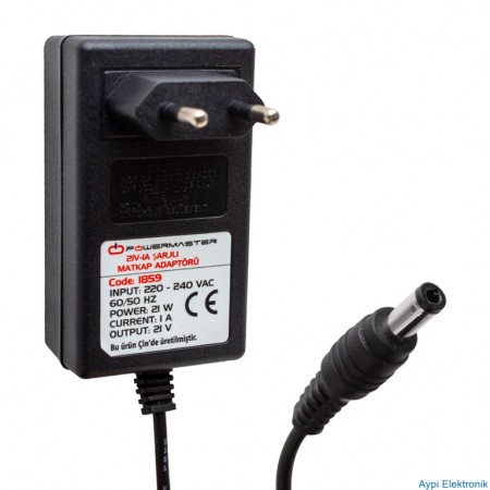 POWERMASTER PM-1859  21 VOLT - 1 AMPER - 21 WATT 5.5*2.5 L UÇLU ŞARJLI MATKAP ADAPTÖRÜ - 1859