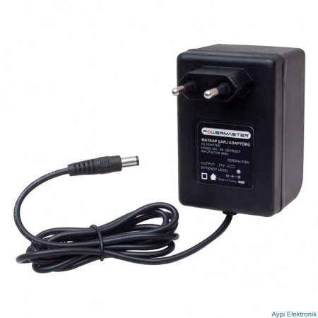 POWERMASTER PM-19255 21 VOLT - 1 AMPER - 21 WATT 5.5*2.5 L UÇLU ŞARJLI MATKAP ADAPTÖRÜ - 19255