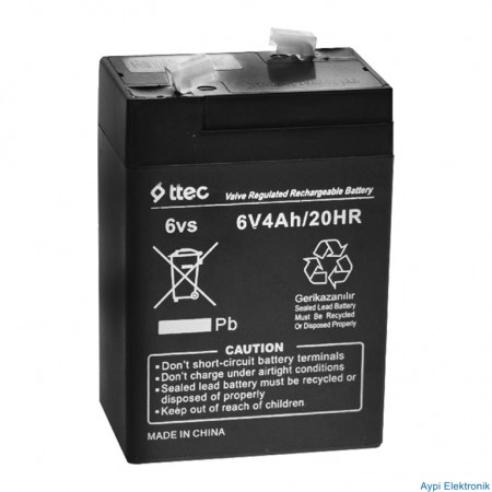 AKÜ 6 VOLT 4 AMPER TTEC ( 70 X 48 X 101 MM )  (IŞILDAK AKÜSÜ) - 4497