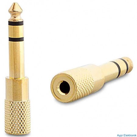 6.3 MM STEREO ERKEK / 3.5 MM STEREO DİŞİ SARI METAL GOLD JACK FİŞ ÇEVİRİCİ - 9364