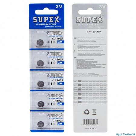 SUPEX CR1025 3 VOLT LİTYUM PİL 5Lİ PAKET FİYAT - 4496