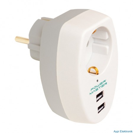 POWERMASTER PM-4911 2 USBLİ KORUMALI PRİZ - 4911