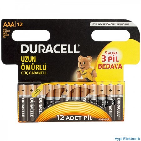 DURACELL AAA İNCE PİL 12Lİ 9+3 PAKET FİYAT - 15563
