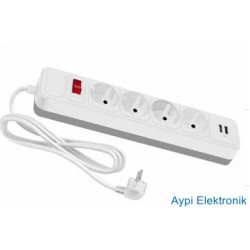 POWERMASTER PM-6032 4LÜ 2 MT KABLOLU ANAHTARLI 2 USBLİ ISIYA DAYANIKLI TERMAL PRİZ - 6032