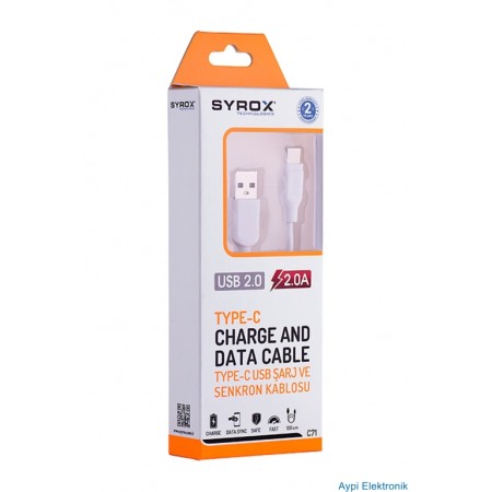 TYPE - C 2.0 A 120 CM USB 2.0 ŞARJ DATA KABLO SYROX C71