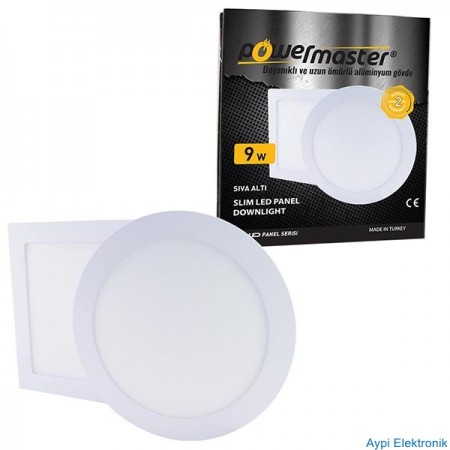 POWERMASTER 9 WATT SIVA ALTI 6500K BEYAZ YUVARLAK 130MM SLIM LED-ECO SPOT PANEL - 16115