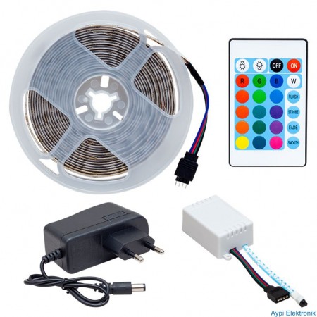 LEDON LD-1609 SİLİKONSUZ 5 METRE RGB ŞERİT LED ANİMASYON DEVRELİ + ADAPTÖR SET