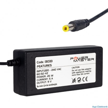 POWERMASTER PM-13033 9 VOLT - 5 AMPER POS MAKİNESİ PRİZ TİPİ ADAPTÖR 2.5 UÇ - 13033