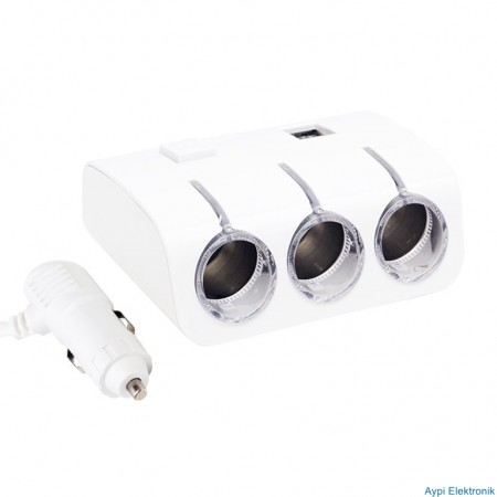 POWERMASTER PM-18952 12V/24V ÇİFT USBLİ 3LÜ OTO ÇAKMAK ÇOKLAYICI - 18952