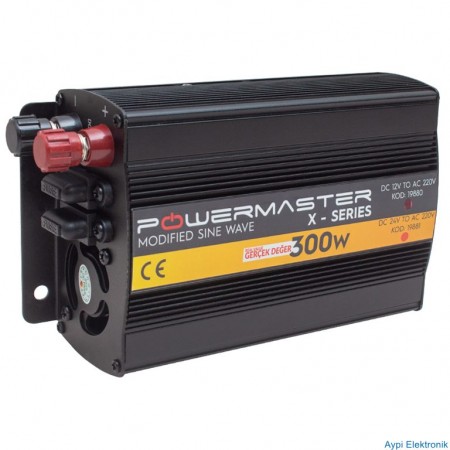 POWERMASTER PWR300-12 TEK DIGITAL EKRAN 12 VOLT 300 WATT MODIFIED SINUS WAVE İNVERTER - 19880