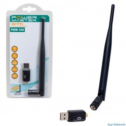 POWERMASTER PWR-150 150 MBPS 7601 İŞLEMCİLİ USB KABLOSUZ ANTENLİ WİFİ ADAPTÖR CDLİ M:1656