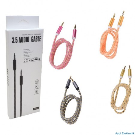 3.5 MM ERKEK/ERKEK RENKLİ STEREO AUX ÖRGÜLÜ KABLO 1 METRE KUTULU POWERMASTER - 16276