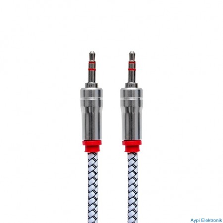 POWERMASTER 3.5 MM STEREO ERKEK/ERKEK METAL BAŞLIK ÖRGÜLÜ AUX STEREO KABLO 1.5 METRE - 2418