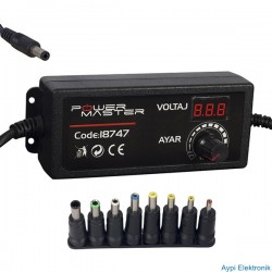 POWERMASTER PM-18747 3 VOLT - 24 VOLT 2 AMPER ÇOK UÇLU AYARLI KADEMELİ ADAPTÖR - 18747