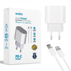 WEKO WK-21443 PD-C 20 WATT TYPE-C ŞARJ BAŞLIK ADAPTÖRÜ + TYPE-C TO LIGHTNING KABLO