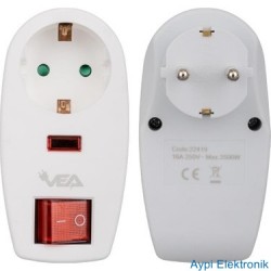 VEA VE- 16 AMPER - 3500 WATT LED GÖSTERGELİ TEKLİ AKIM KORUMALI PRİZ