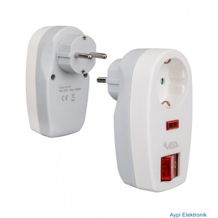 VEA VE-22419 16 AMPER - 3500 WATT LED GÖSTERGELİ ANAHTARLI TEKLİ AKIM KORUMALI PRİZ