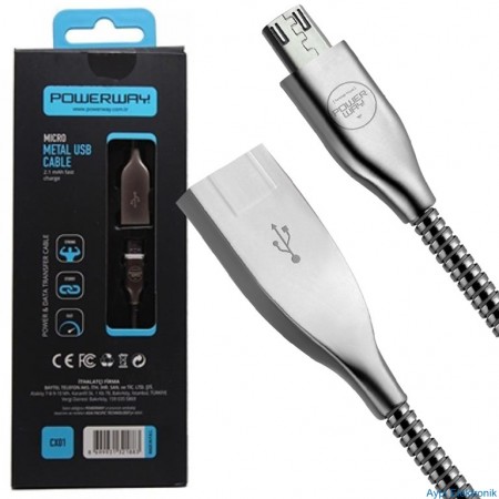 POWERWAY CX-01 SAMSUNG MICRO USB METAL ŞARJ VE DATA KABLOSU - 18020