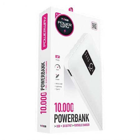 POWERWAY TX108 10000 MAH SİYAH GÖSTERGELİ EKSTRA KABLOLU 4 ÇIKIŞLI POWERBANK M:3071