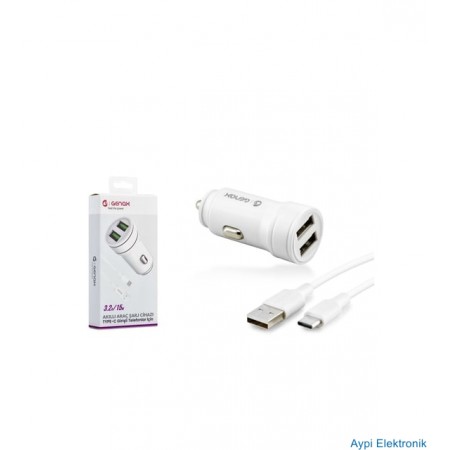 GENAX GNX017 TYPE-C 2USB ARAÇ ŞARJ SET 3.2A 15W N:GNX017