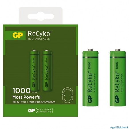 GP 1000 RECYKO R03 İNCE KALEM AAA 2Lİ PAKET YEŞİL - 9012