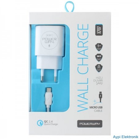 POWERWAY X-707 ORJİNAL 5V 2400MA QC HIZLI SAMSUNG ŞARJ ALETİ + KABLO - 9422
